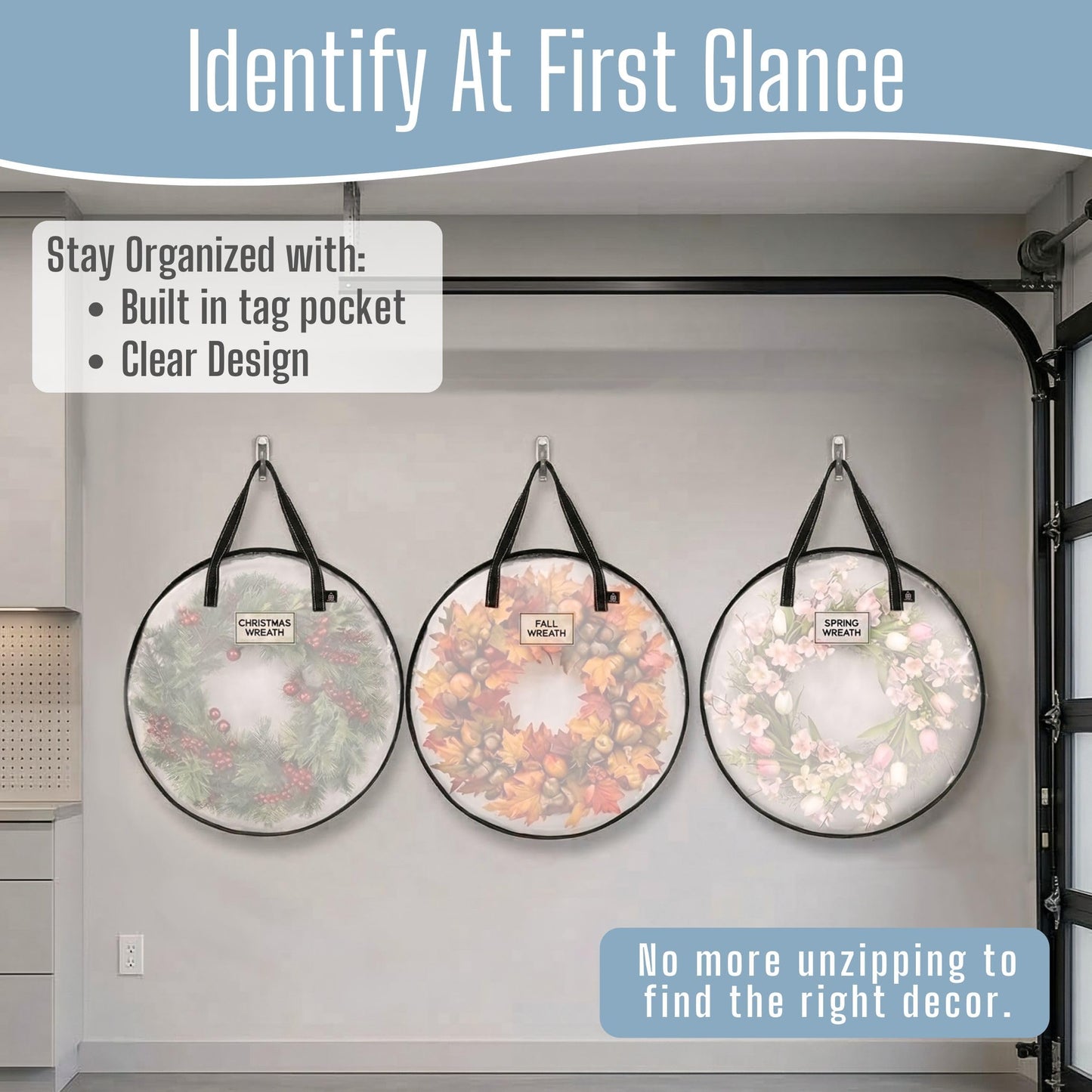 VENO 2 Pack Summer Wreath Storage Container, 30 Inch Clear Wreath Bag, Spring, Christmas Garland Decoration Organizers with Zipper and Durable Handles (Clear, 30"-2 Pack)