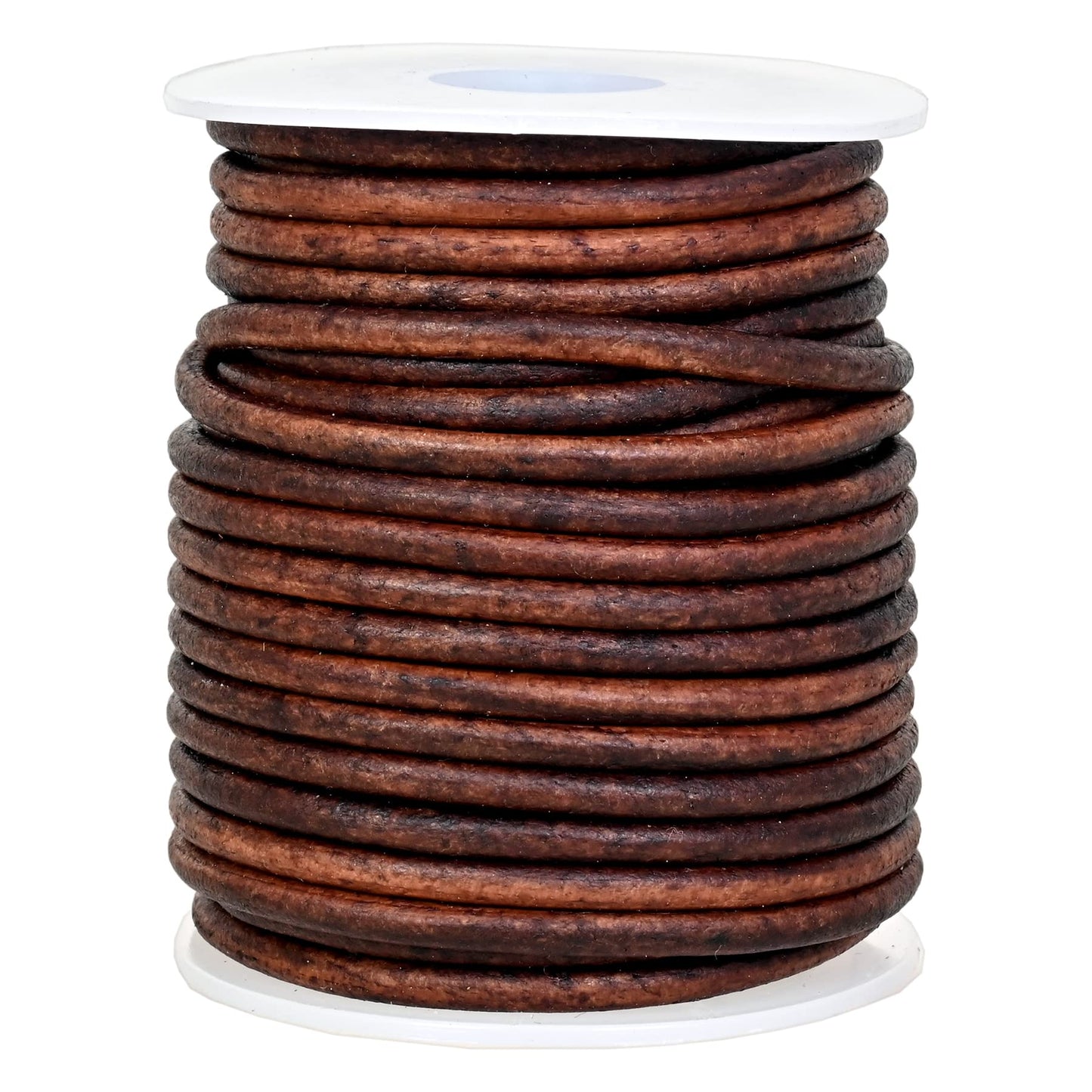 GENIQUE Real/Genuine Round Leather Cord for Jewelry Making, Leather String Cord for Crafting, Necklace, Bracelets, Braiding, Wraps (3mm, Antique Brown Distressed)