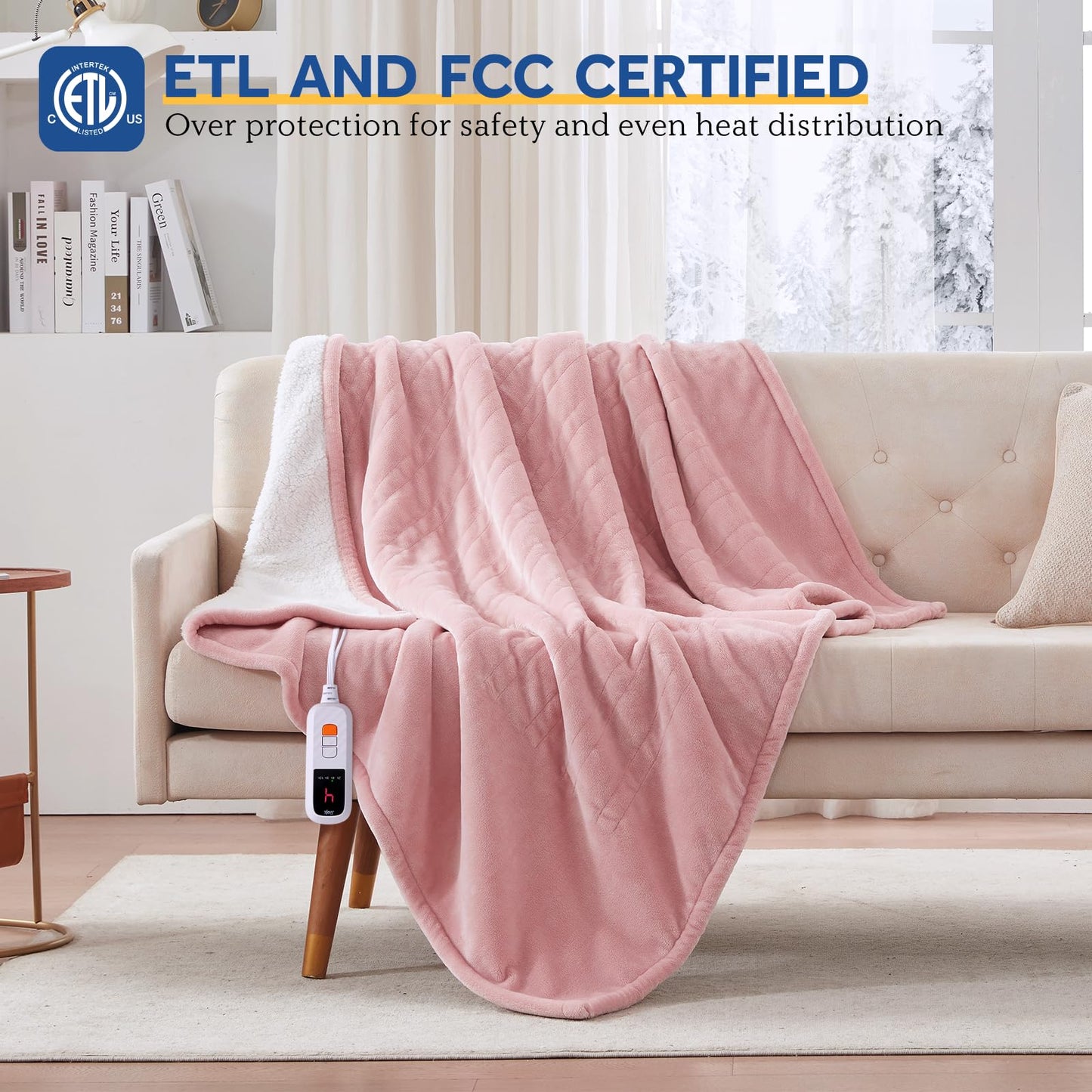 Sealy Electric Blanket Throw Size 50"*60",Super Cozy Flannel to Sherpa Reversible Heated Blanket Throw with 6 Heating Levels & 2-10 Hours Auto Off Overheating Protection Machine Washable,Beige