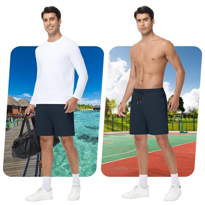 JWM Men's 7" Cotton Sweat Shorts - Ultra Soft Fleece Lounge Short with Zipper Pockets Elastic Waistband for Home Casual Navy