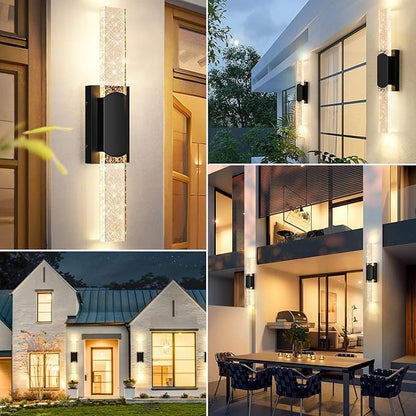 23.5in Large Size Outdoor Wall Light Fixtures with Crystal Bubble Glass, Waterproof Exterior Sconces LED Wall Lanterns, Porch Lights Wall Mounted 10W 3000K Outside Lights for House Front Door Garage