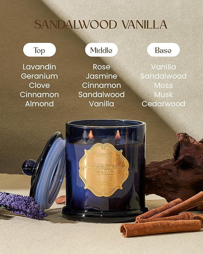 M&SENSE Sandalwood Vanilla Scented Candle for Home, Natural Organic Soy Wax, Jar Candle 12.7oz 75H Long Lasting, Fall Winter Relaxing Aromatherapy Candles Stress Relief, Thanksgiving Christmas Gift