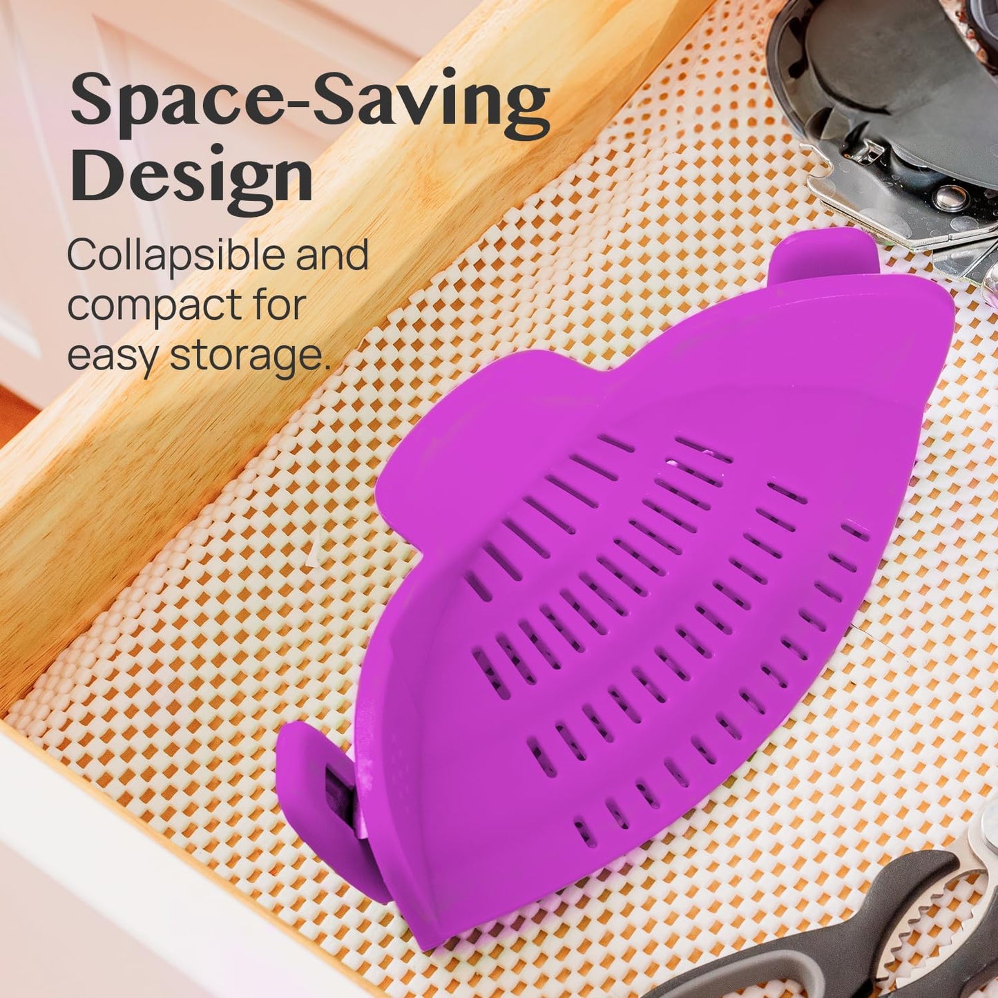 Kitchen Gizmo Snap N' Strain Clip On Strainer for Pots and Pans - Collapsible Silicone Pasta Strainer and Kitchen Gadget for Cooking - Easy to Use, Heat Resistant and Space Saving Colander - Green