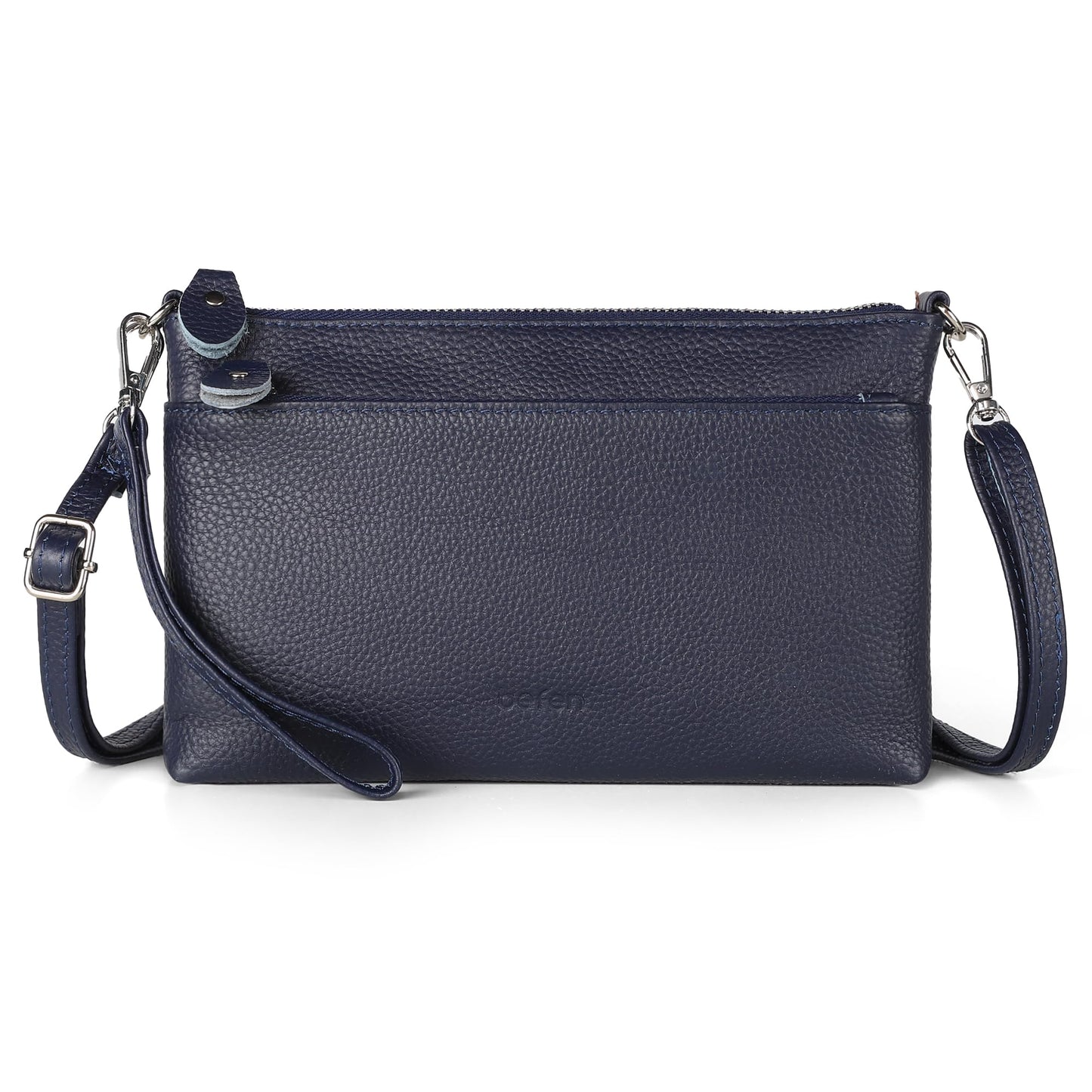 befen Leather Wristlet Wallets for Women, RFID Blocking Small Crossbody Bags, Women Leather Purses Handbags Shoulder Bag Trendy Clutch Purse with Adjustable Shoulder Strap and Wrist Strap, Navy Blue