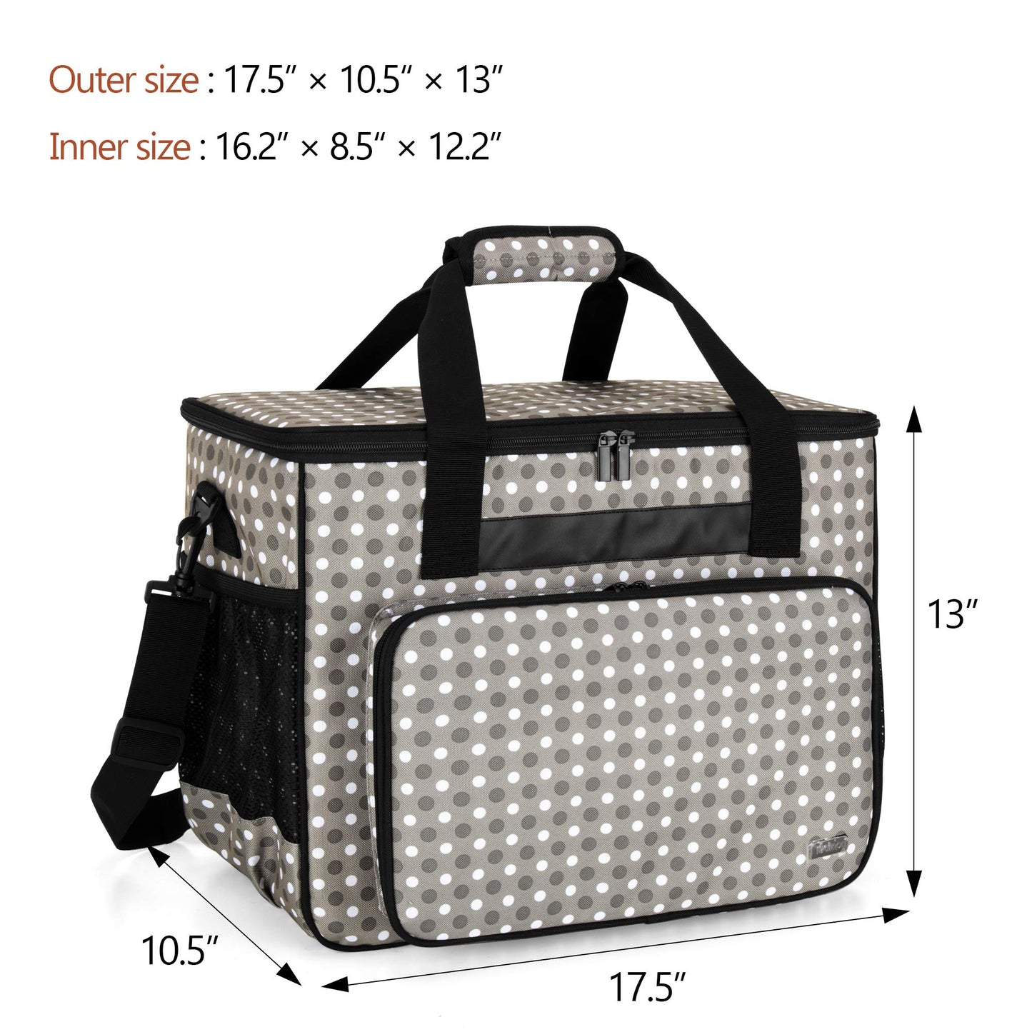 Teamoy Sewing Machine Case, Carrying Tote Bag Storage Organizer Compatible with Brother, Singer Sewing Machines and Accessories, Gray Dots