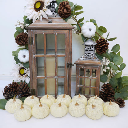 Winlyn 12 Pcs Small Artificial Cream Pumpkins Decorative Pumpkins Foam Pumpkins for Fall Harvest Wedding Baby Shower Thanksgiving Halloween Table Centerpiece Mantel Bowl Décor