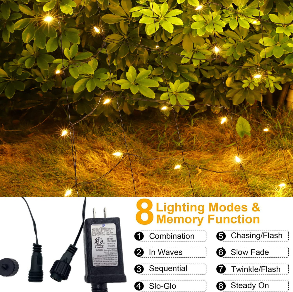 Efunly LED Christmas Net Lights for Bushes Outdoor,100 LED 5ftx5ft Waterproof 8 Modes Connectable Mesh Lights for Bushes,Garden,Yard,Trunk,Outdoor Christmas Decorations