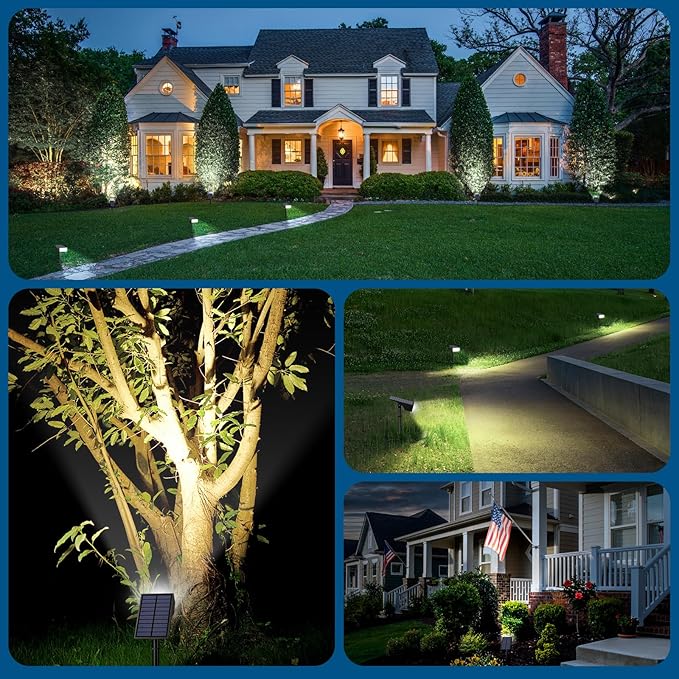 Solar Spot Lights Outdoor Waterproof,[12 Pack/4 Modes] Landscape Lighting Spotlights, Auto On/Off LED Solar Powered Yard Garden Flood Solar Light for Outside Pathway Wall Tree Pool,Cool White