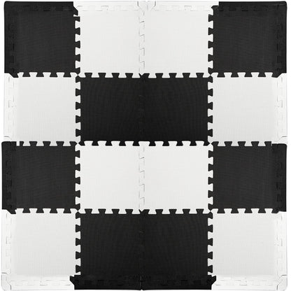 DEAYOU 16 Tiles Interlocking Foam Mat Floor Tiles, 12" x 12" EVA Foam Puzzle Mat with Borders, 0.4" Thick Soft Protective Exercise Padding Mats for Fitness, Play, Gym, Black and Cream White