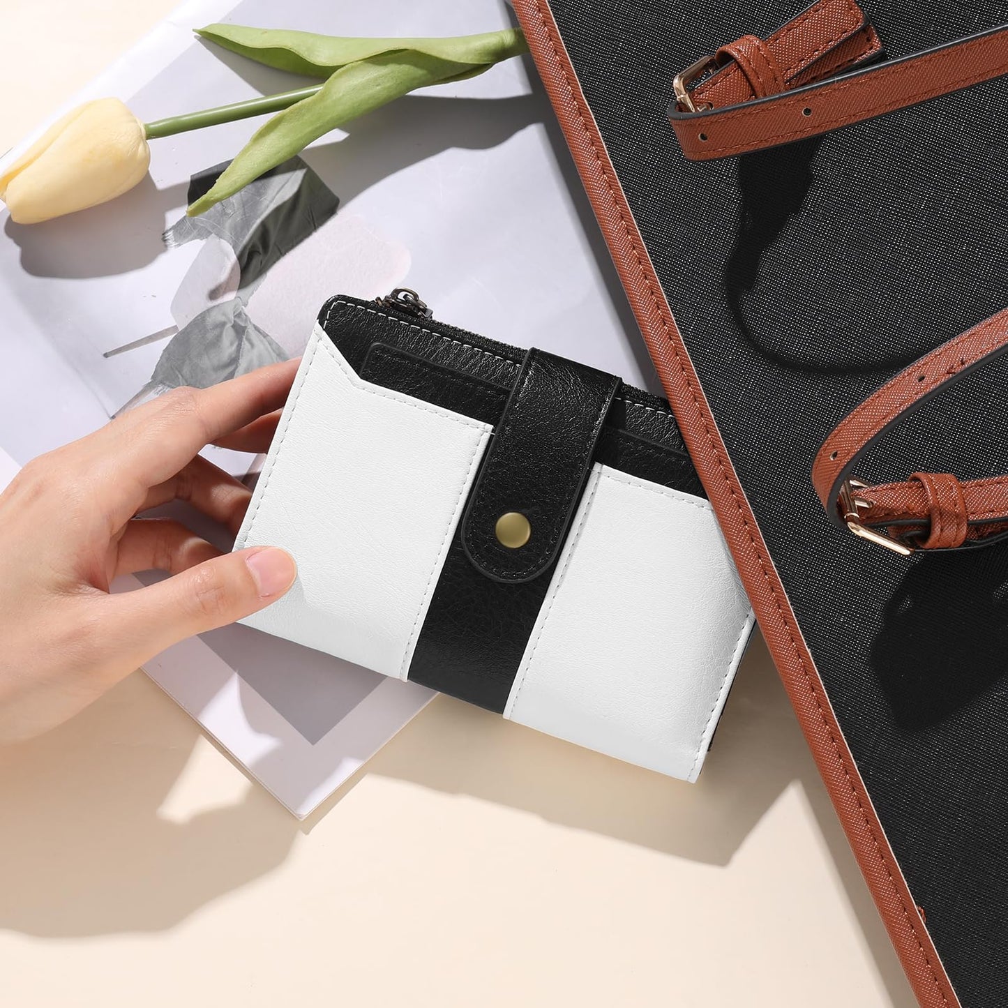 SENDEFN Small Wallets for Women Leather Bifold Compact RFID Blocking with ID Window