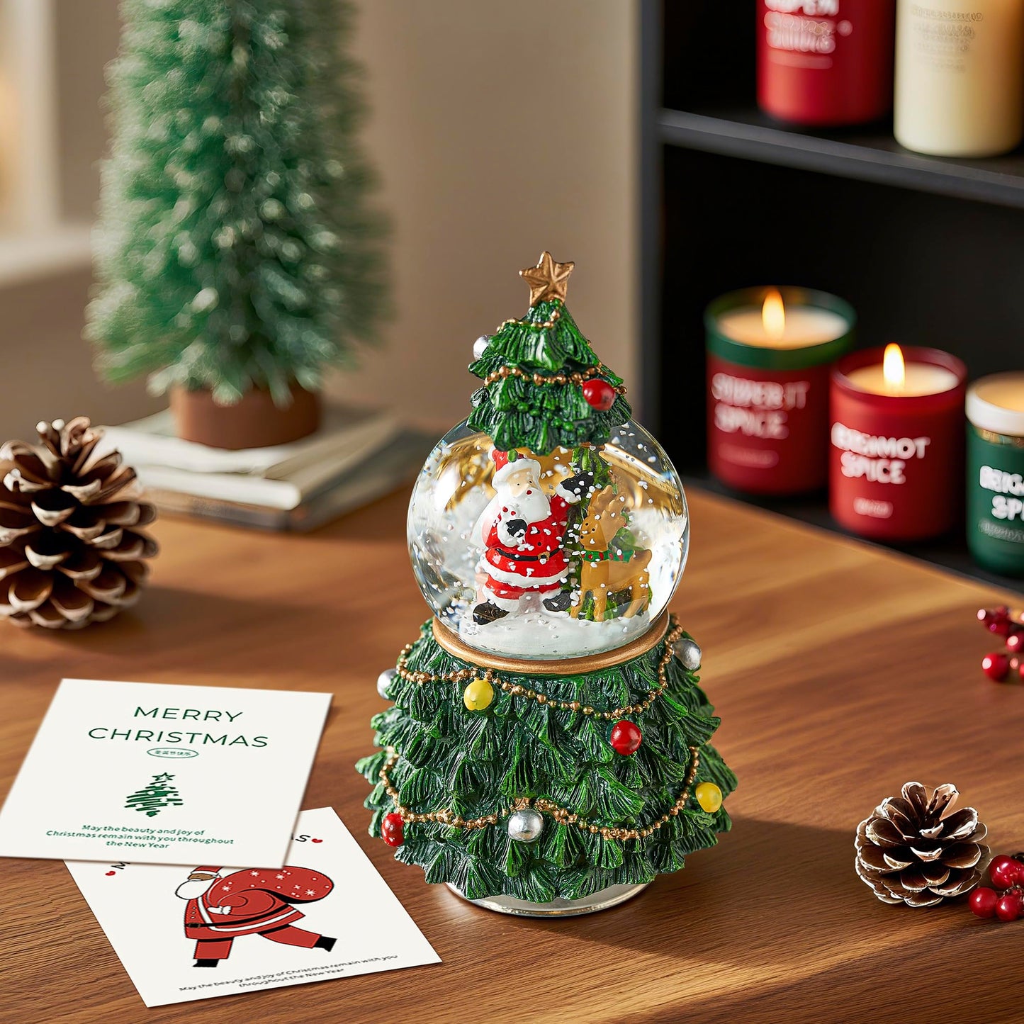LOVE FOR YOU Gift Wrapped Christmas Tree Snow Globe Music Box Santa Claus Reindeer Festival Xmas Indoor Home Decoration Ornament Holiday Party Gifts