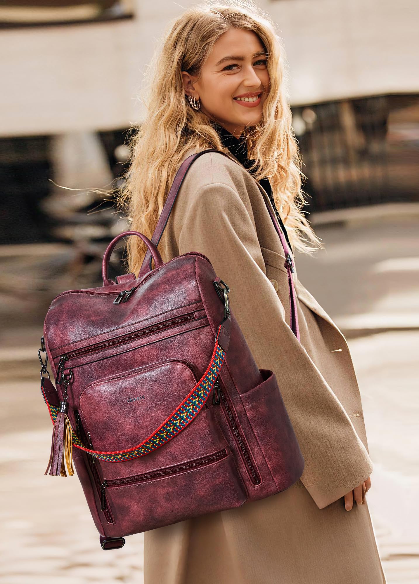 Shrrie Vegan Leather Laptop Backpack for Women 15.6 inch Work Backpack Fashion Travel Backpack Purse for Business College