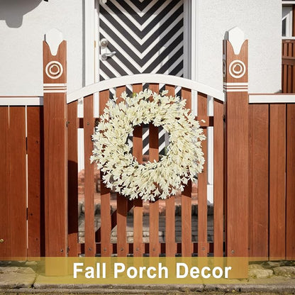 26 Inch Realistic Fall Wreaths for Front Door Outside Autumn Wreath Outdoor Indoors Fall Decorations for Home Thanksgiving Halloween Holiday Decorations Clearance for Wall Porch Door (Fall White)