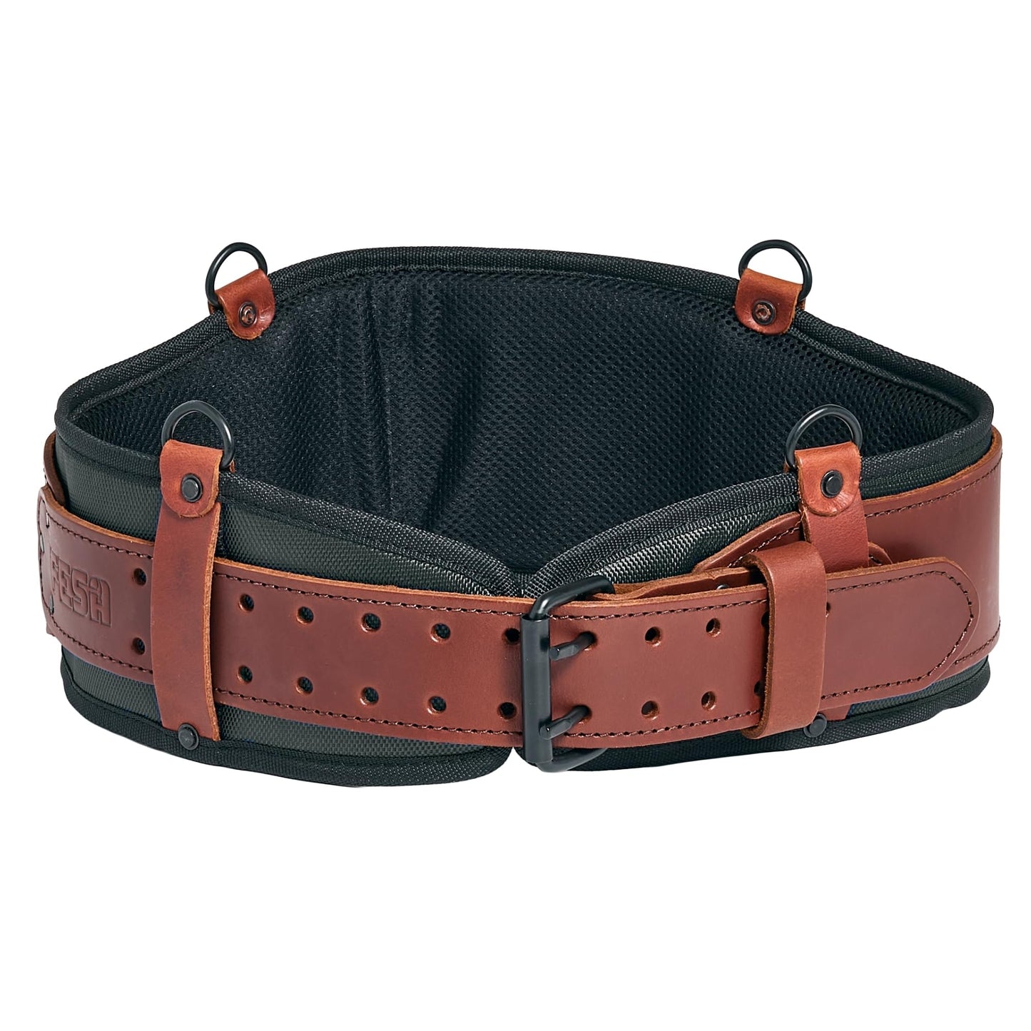 FESA Padded Tool Belt with Back Support - Padded Leather Tool Belt with D-rings for Suspenders - Perfect for Electricians, Carpenters & Framers - Adjustable from 37"-44" - Handcrafted (Cherry)