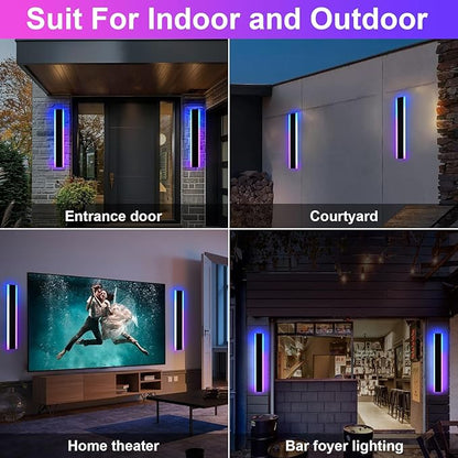 2 Pack Outdoor Long Wall Light for Porch,32 inch Modern RGB Led Wall Lights Fixture,Dimmable Exterior Linear Lighting for House,Outside LED Long Lights for Patio,Garage Decorative