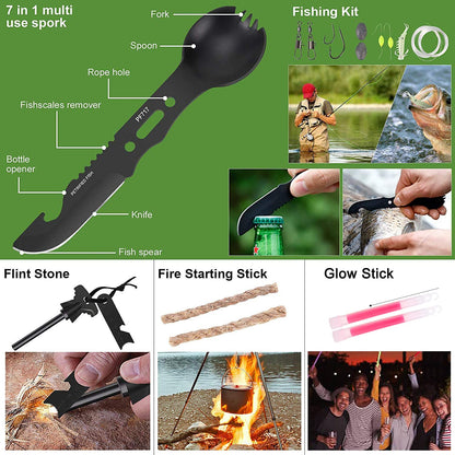 216 Pcs Survival First Aid kit, Professional Survival Gear Equipment Tools First Aid Supplies for SOS Emergency Hiking Hunting Disaster Camping Adventures (Green)