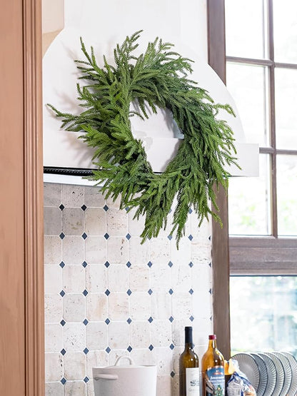 26" Norfolk Pine Wreath Real Touch Christmas Wreath for Front Door Winter Wreaths for Walls Windows Porches Indoor Outdoor Christmas Xmas Decorations Holiday Decor