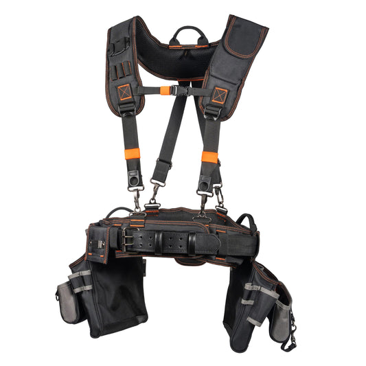 Klein Tools 55896 Tool Rig, Padded Tool Belt, Suspenders and Pouches with 23 Pockets, Adjustable 30 to 52-Inch Waist, for Carpenters, Electricians, Construction