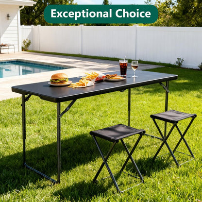 MAKE CHANGES Folding Table 4FT Heavy Duty Plastic Table with Handle, Foldable&Portable, Fold-in-Half Utility Tables for Outdoor, Dining, Wedding, Events, Indoor, Picnic, Camping, Party, Black