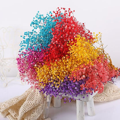 Dried Babys Breath Flowers Bouquet-17 Inch 2500+ Ivory Dark Blue Dried Flowers, Natural Dry Flowers for Wedding Flowers, Table Vase Decor, DIY Wreath Floral, Home Office Party Garden Decoration