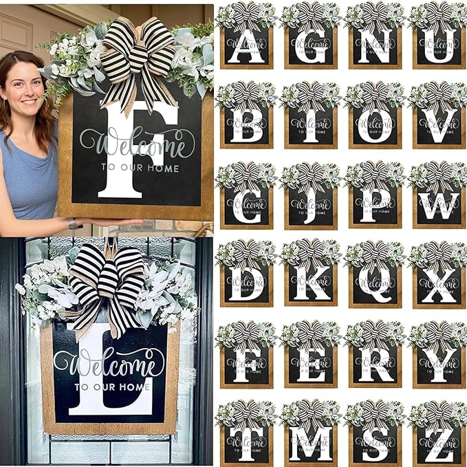16'' Personalized Last Name Welcome Sign, Door Wreaths for Front Door Outside, Spring Wreath for Front Door Decor, Farmhouse New Home Gifts for Home (B)