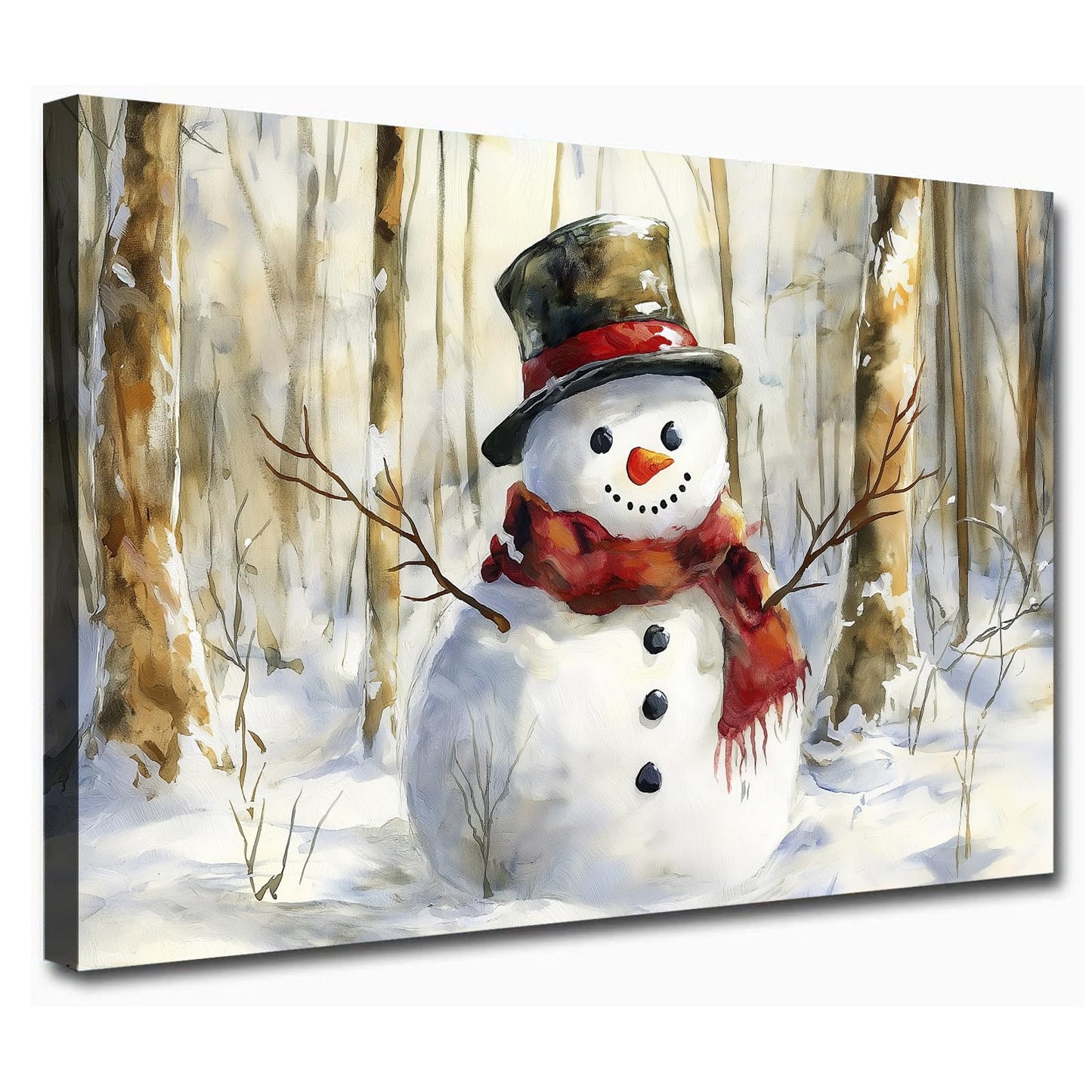Christmas Snowman Wall Art Winter Forest Posters Cute Snowman Pictures Vintage Winter Scene Paintings Winter Snowman Canvas Wall Art Vintage Christmas Prints Christmas Theme Posters 16x24inch No Frame