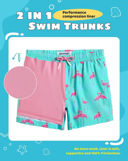 Boys Swim Trunks with Compression Liner - Toddler Stretch Swim Shorts for Comfort & Durability