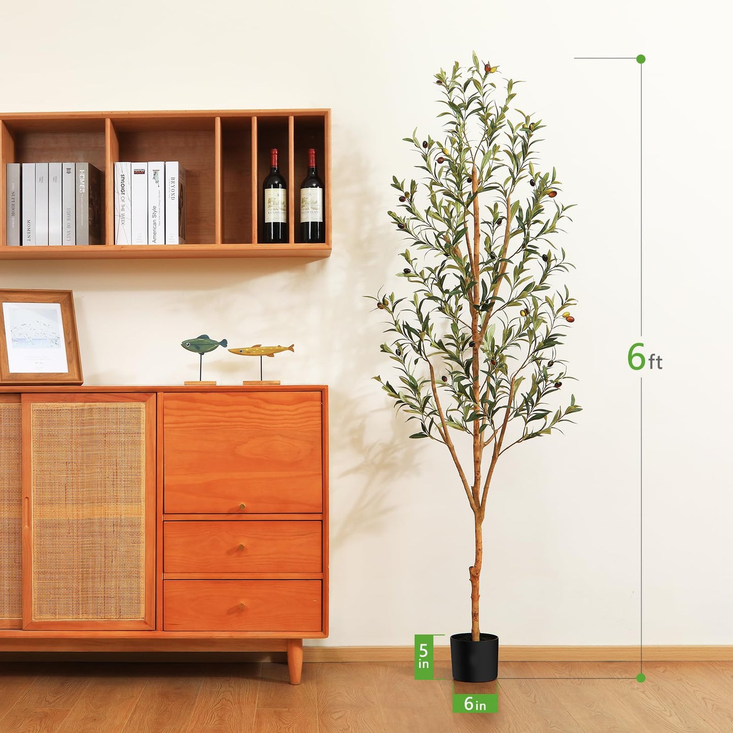 Kazeila Artificial Olive Tree 6FT Tall Faux Silk Plant for Home Office Decor Indoor Fake Potted Tree with Wood Branches and Fruits