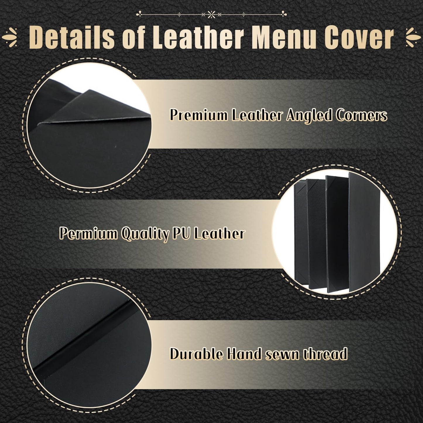 FLKQC Restaurant Menu Covers Holders 8.5 X 11, 5 Pack Synthetic Leather Menu Holder Covers Book Style with Angled Corners Black for Wine List, Certificate Organizer Diploma Holder (4 Page 6 View)