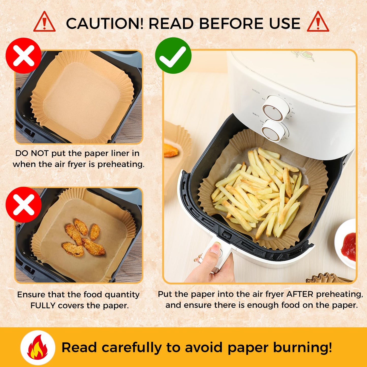 Air Fryer Disposable Paper Liners - 150Pcs 8In Square Parchment Paper Non-Stick Airfryer Basket Liners for Steamer Microwave Oven, Deep Fryer Parts & Accessories