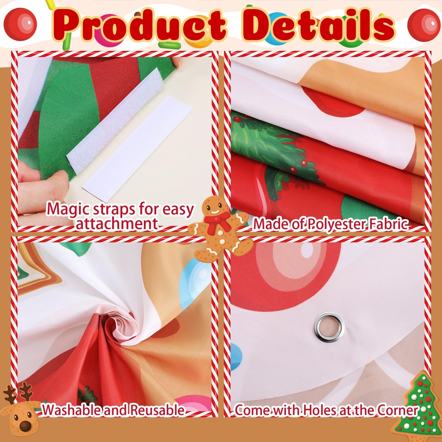 Panelee Extra Large Christmas Banner Decorations 7.4x6.5 ft Polyester Gingerbread House Backdrop Xmas Party Background for Xmas Holiday Garage Door Yard Photo Booth Indoor Outdoor Decor(Vivd)