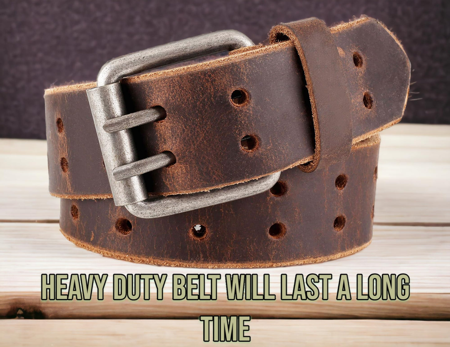 F&L CLASSIC Leather Work Belt, Heavy Duty Double Prong Genuine full grain Leather Belts for Men 1 1/2", Mens Casual Belts for Jeans,3190,size 38,tan