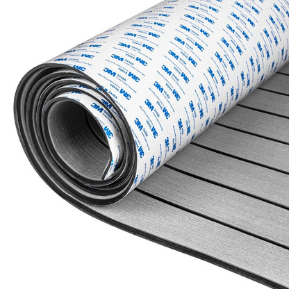 OCEANBROAD Self-Adhesive 48''x16.8'' Boat Flooring with 3M Adhesive Backing EVA Foam Boat Decking Faux Teak Marine Non-Slip Sheet for Jon Motor Boats Yacht Helm Pad Floor, Gray with Black Seam Lines