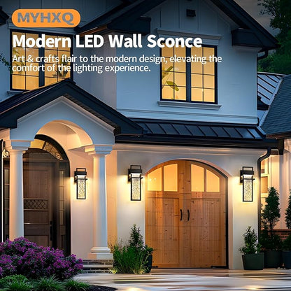 15'' Outdoor Wall Lights 2 Packs, Modern Porch Light 3000K Integrated LED Outdoor Sconce, Exterior Lighting Fixtures with Rippled Glass, Waterproof Outside Lights for House Garage Patio, Black