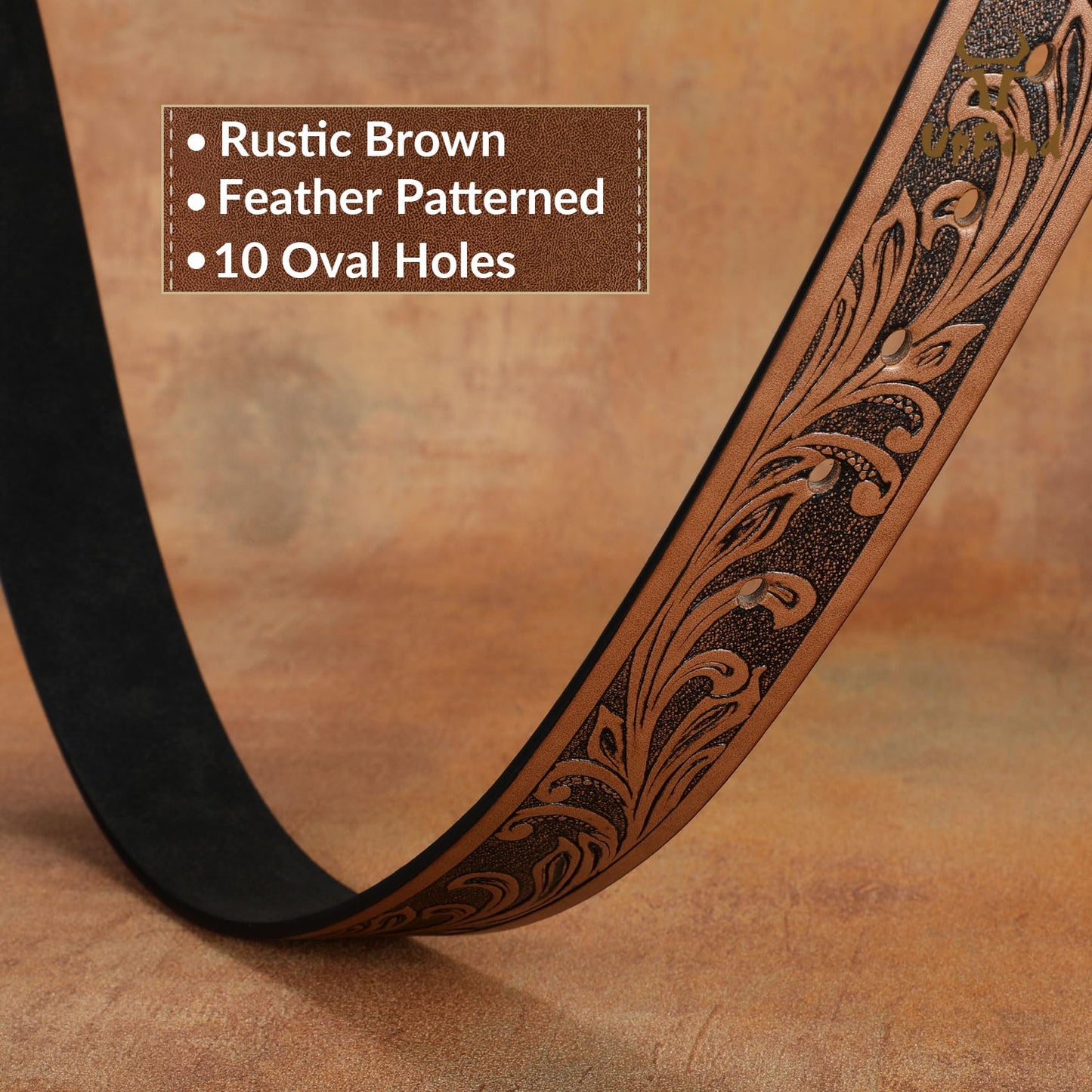 UpFind Men Women Western Belt Strap for Jeans Dress Cowboy Cowgirl Floral Embossed Leather Belt Strap without Buckle 1.5" Wide,Brown