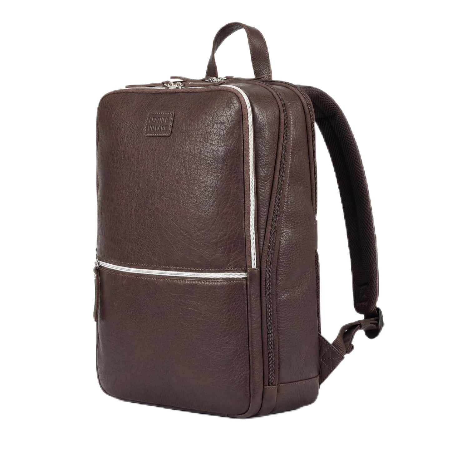 LEATHER VILLAGE Leather Laptop Backpack for Men | Chocolate Brown | Slim Professional Business Bag Fits 15.6”-Laptop | Water-Repellent Work & Travel Daypack with Trolley Strap