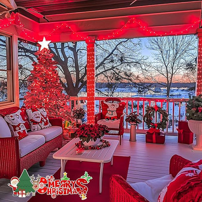 JMEXSUSS 500 LED Red Christmas Lights Indoor Outdoor, 163 FT Clear Wire Red Lights Plug in, 8 Modes Christmas Tree Lights Outdoor Waterproof for Xmas Tree Bedroom Room Halloween