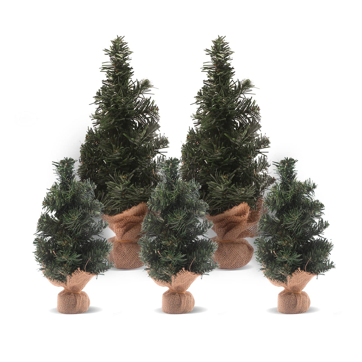 5pcs Mini Christmas Tree,Artificial Christmas Tree Tabletop Christmas Tree with Linen Base Perfect for Christmas Decorations, Home, Kitchen（3pcs 7.87" and 2pcs 11.81"）