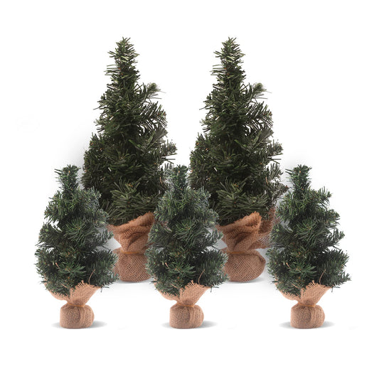 5pcs Mini Christmas Tree,Artificial Christmas Tree Tabletop Christmas Tree with Linen Base Perfect for Christmas Decorations, Home, Kitchen（3pcs 7.87" and 2pcs 11.81"）