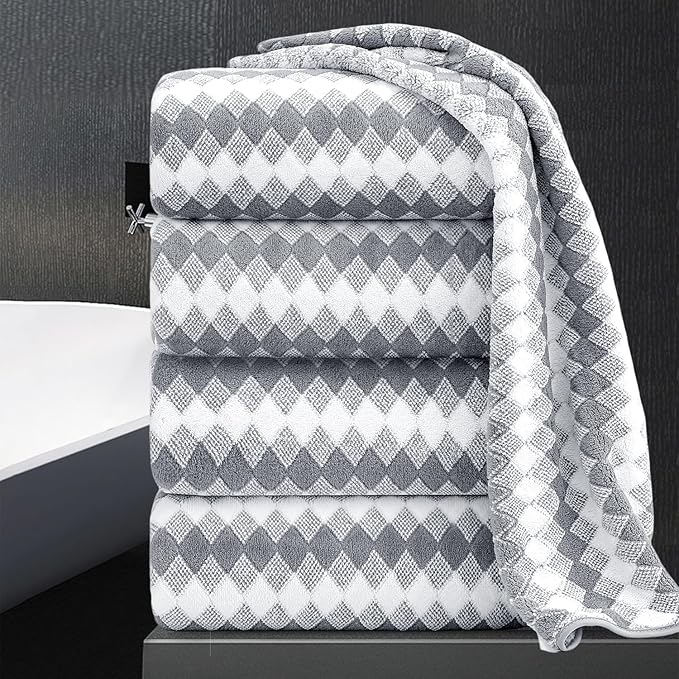 Bath Towel Set Gray 4Pack-35x70 Towel, 600GSM Ultra Soft Microfibers Bathroom