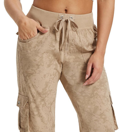 MoFiz Womens Cargo Capris Lightweight Hiking Pants Quick Dry Casual Outdoor Loose Shorts Dirty Khaki 2XL