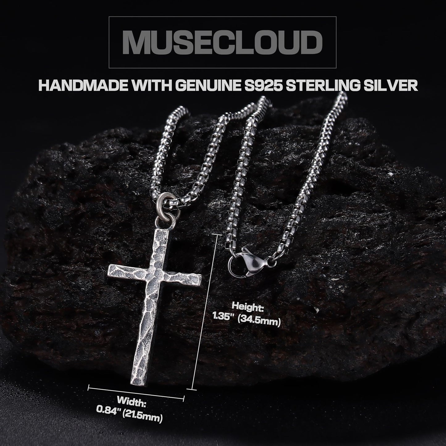 Small Cross Necklace for Men Silver Cross Pendant with Stainless Steel Box Chain | Mens Sterling Silver Crucifix Necklaces Jewelry for Boyfriend Husbands Birthdays 22 Inches