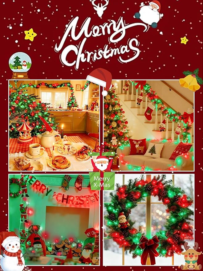 Voice Control Connectable 2PK 164FT 400LED Christmas String Lights Indoor Outdoor with Remote | Smart Twinkle Fairy String Lights 12 Modes & Timer for Xmas Tree Decor (Red & Green)