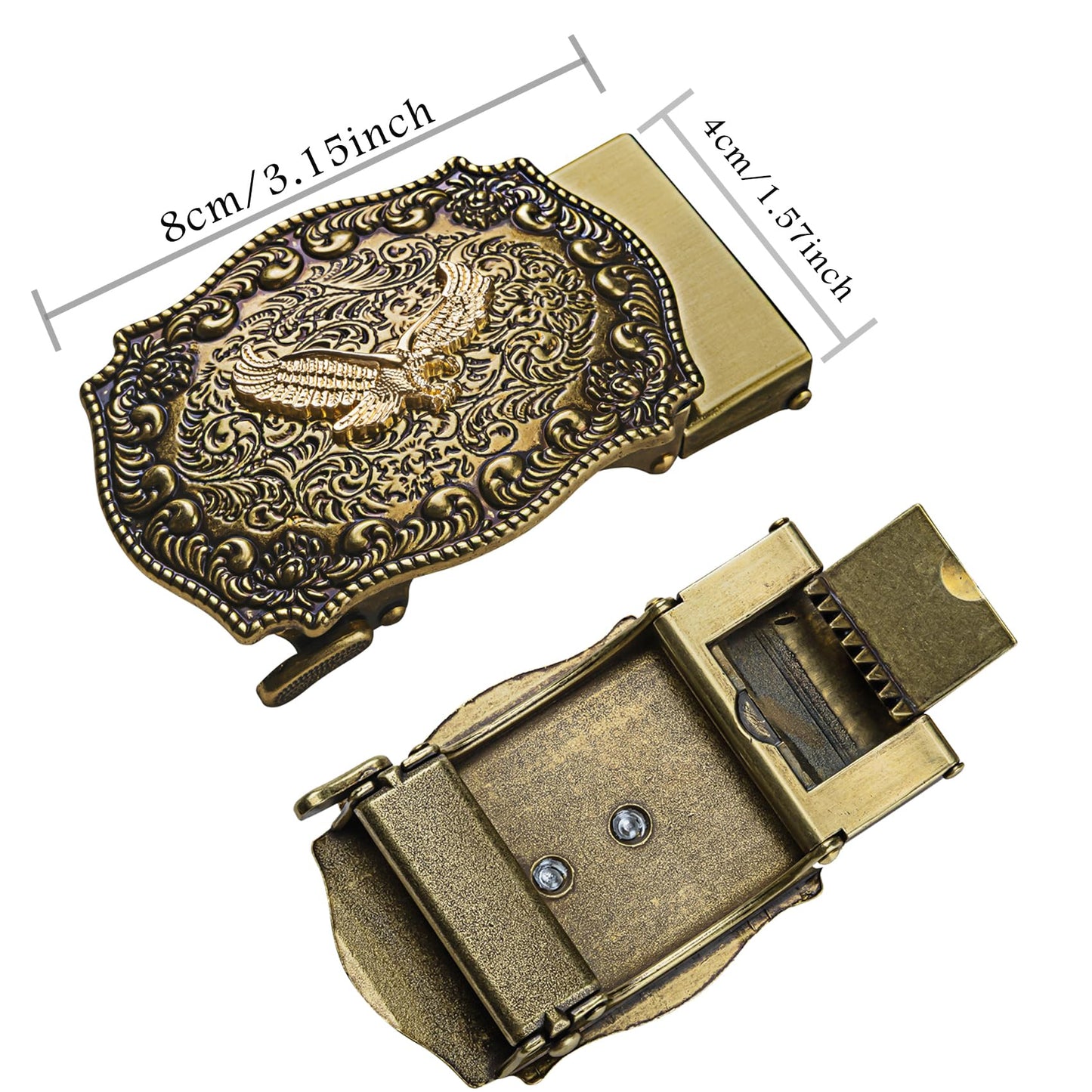 Dubulle Mens Western Belt Ratchet Belts Copper Eagle Automatic Buckle Black Genuine Leather Strap for Jeans Dress