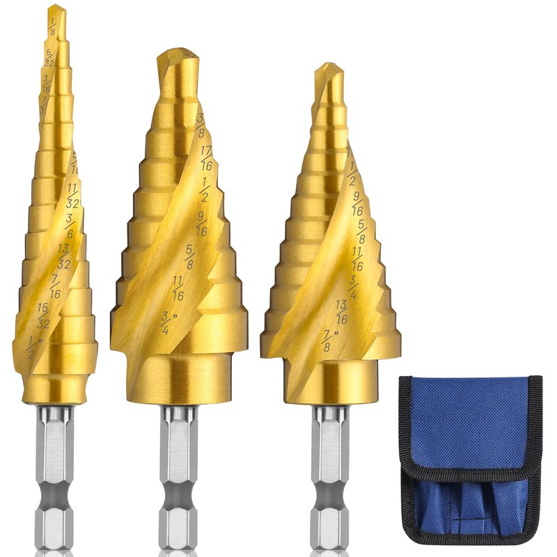 IRONANT 3PCS Step Drill Bit Set, Spiral Grooved HSS Titanium Step Drill Bits for Metal, 31 Sizes Stepper Up Bits