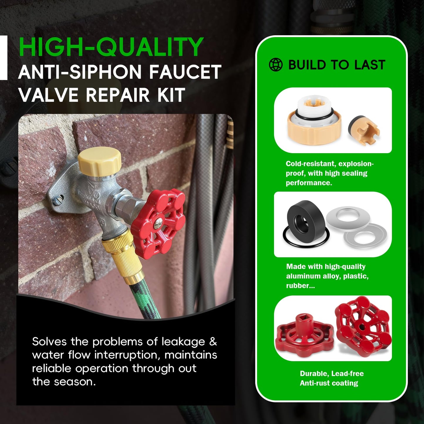 2-Pack Universal Outdoor Faucet Repair Kit with VACVBKX1B Vacuum Breaker Kit, Anti-Siphon Frost-Free Hose Bib Sillcock Valve Replacement, Wall Hydrant Complete Replacement Kit