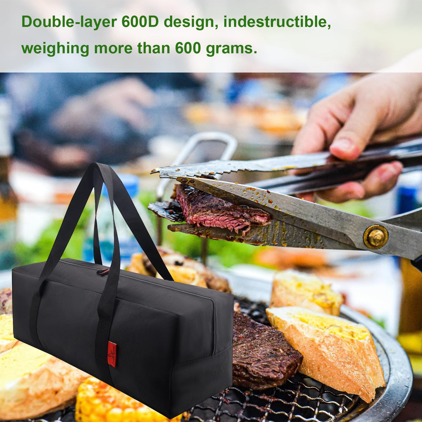 Extra Thick 24" Storage Bag Grill Tool Organizer Pro, BBQ Tool Heavy Duty Storage Bag, Double Layer 600D Oxford Cloth Waterproof (2x Thickness), Foldable Design, Camping, Tailgating, BBQ Party Gift