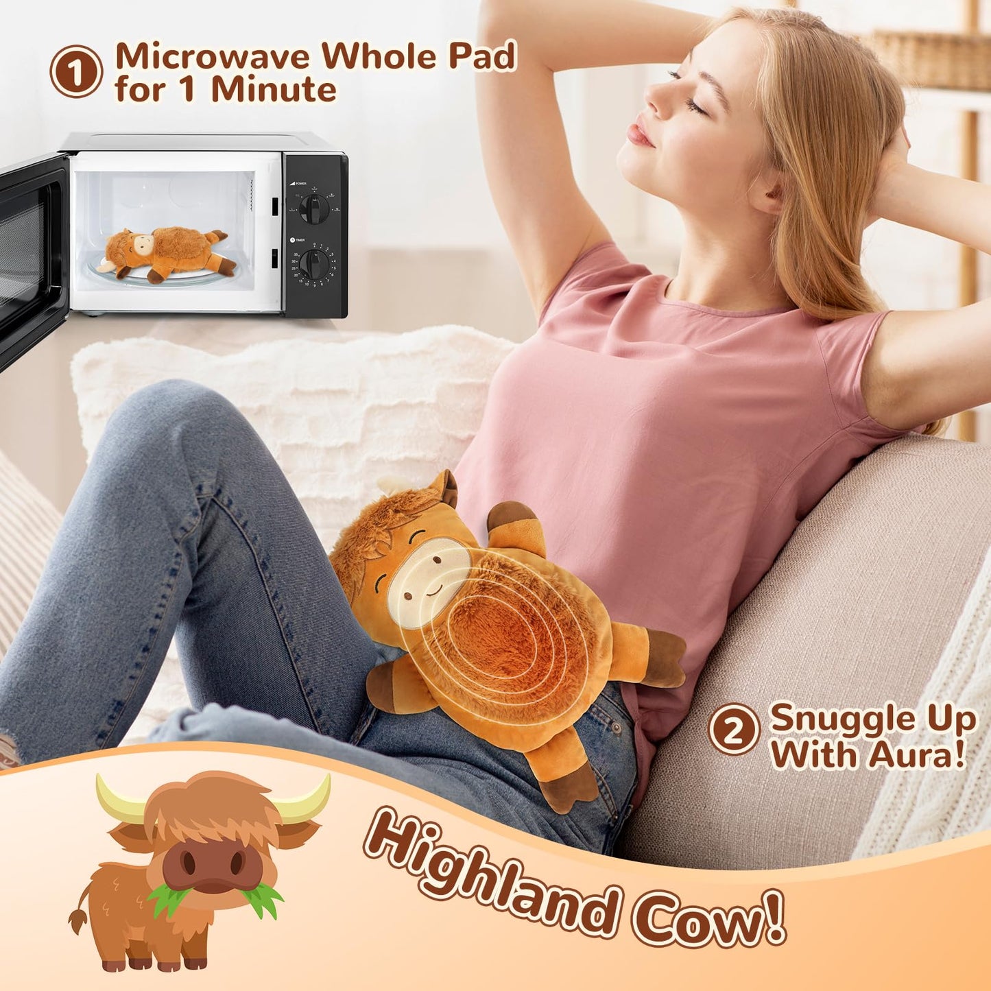 Large Microwave Heating Pad with Washable Cover 21 * 12" Microwavable Heating Pads for Cramps, Back, Neck Shoulder Pain Relief, Cordless Weighted Moist Heat Pack, Black Cat