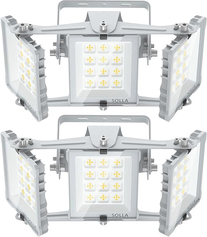 150W 2 Pack LED Flood Light Outdoor, 15000LM Super Bright Stadium Lights, 6000K Daylight White, IP66 Waterproof, 3 Heads Adjustable Outdoor Floodlight for Yards, Arena, Street, Garden