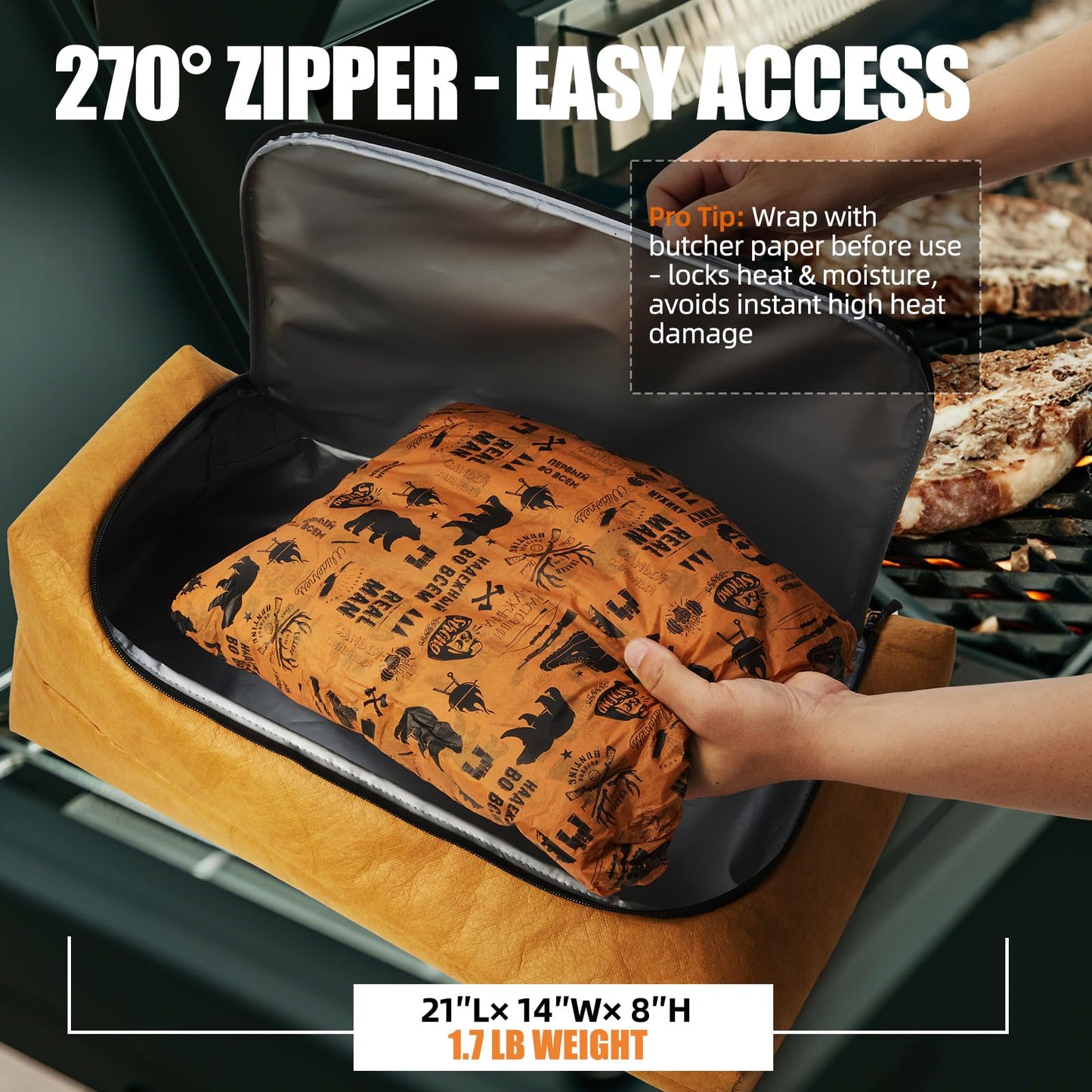 270° Opening BBQ Blanket for Resting Meat, Insulated Leak-Proof Meat Resting Bag for Brisket, Father's Day Birthday Gift for Men Dad Husband, Smoker Grilling Accessories for Party Kitchen Camping